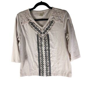 Blair Womens Ivory V-Neck Top With Crochet & Embroidered Details Size S